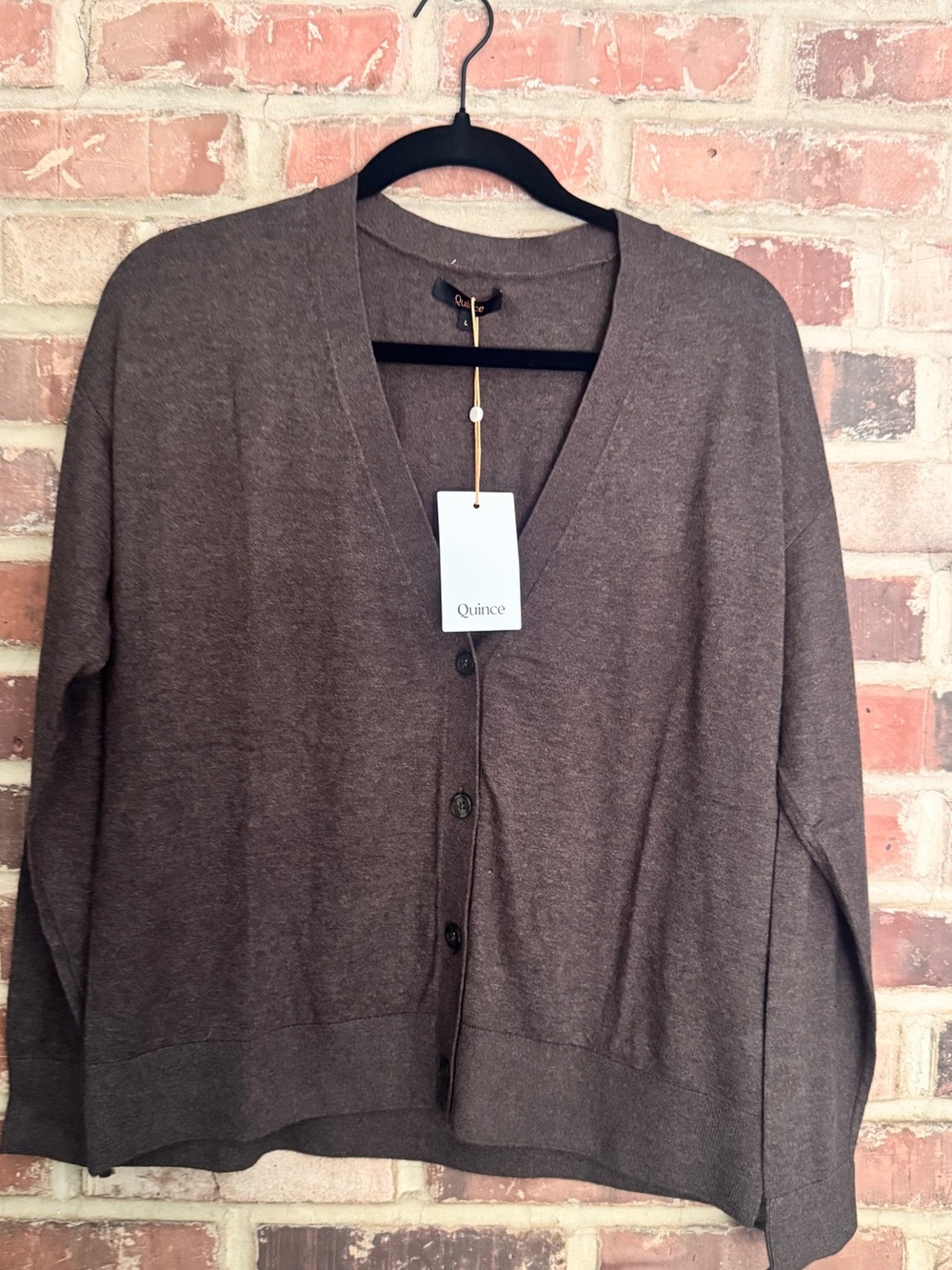 Quince Women's Brown Button-Front V-Neck Cardigan cotton cashmere NWT